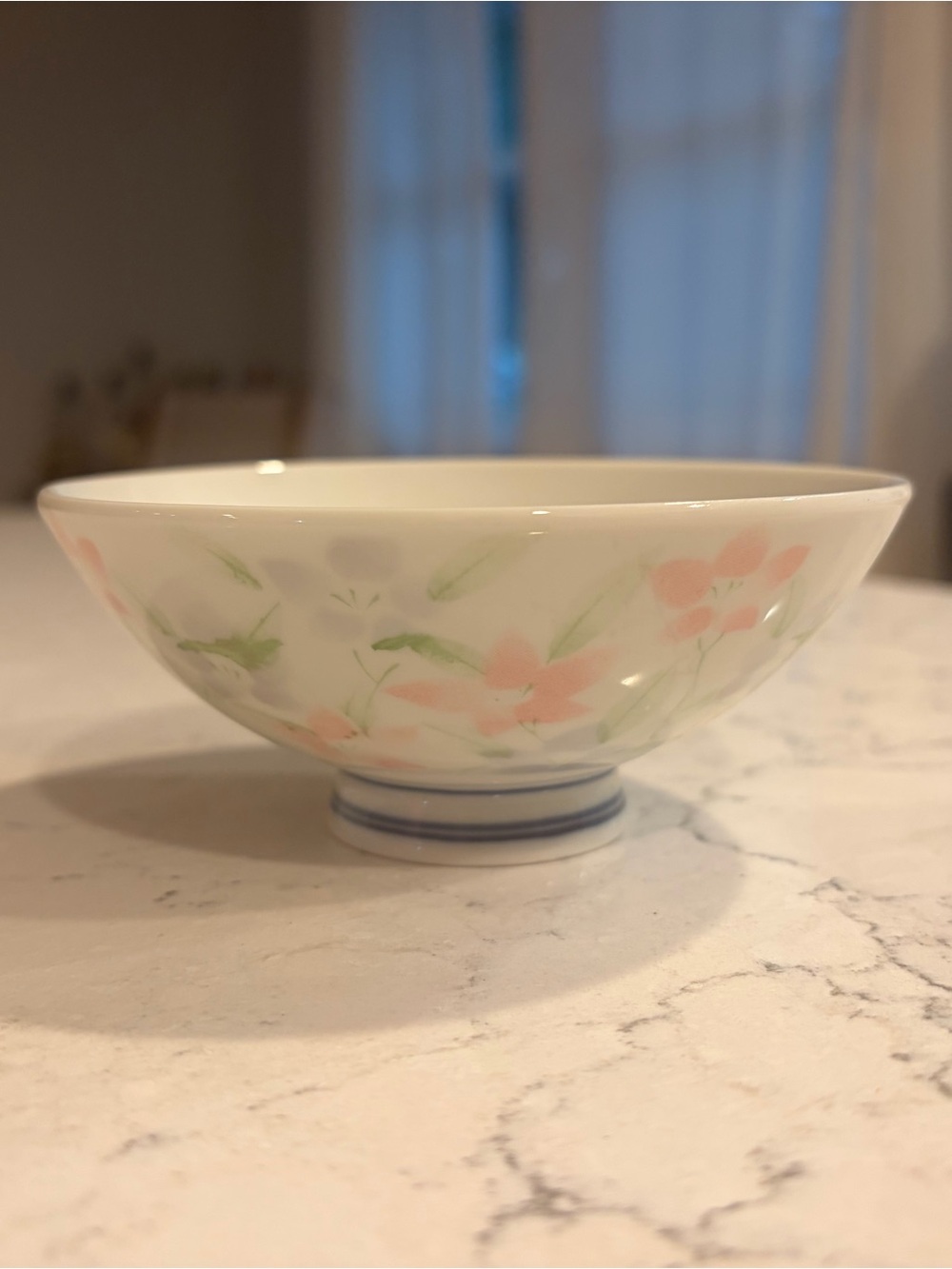 Vintage Porcelain Floral Rice 6 bowls in Soft Pink and Green made in Japan